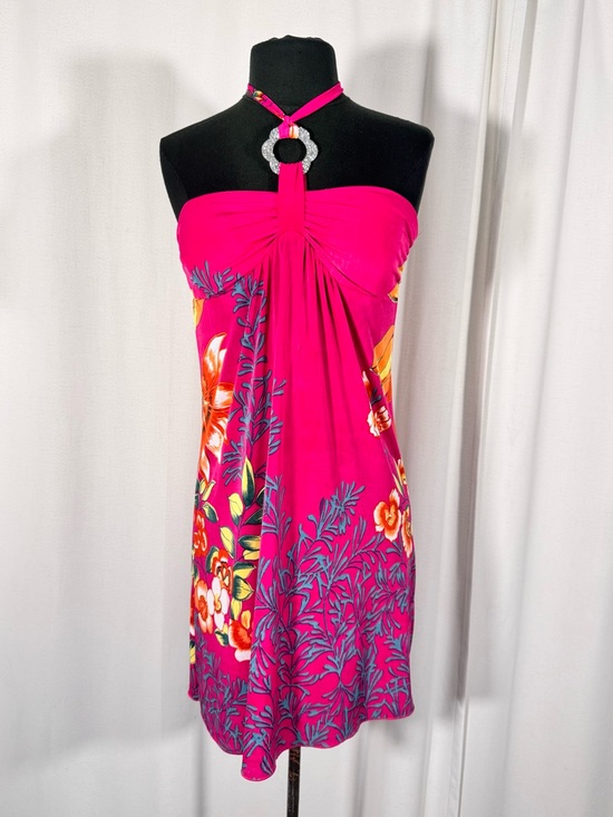 Happie Dresses & Skirts - Y2K Hot Pink Floral Halter Neck Mini Dress